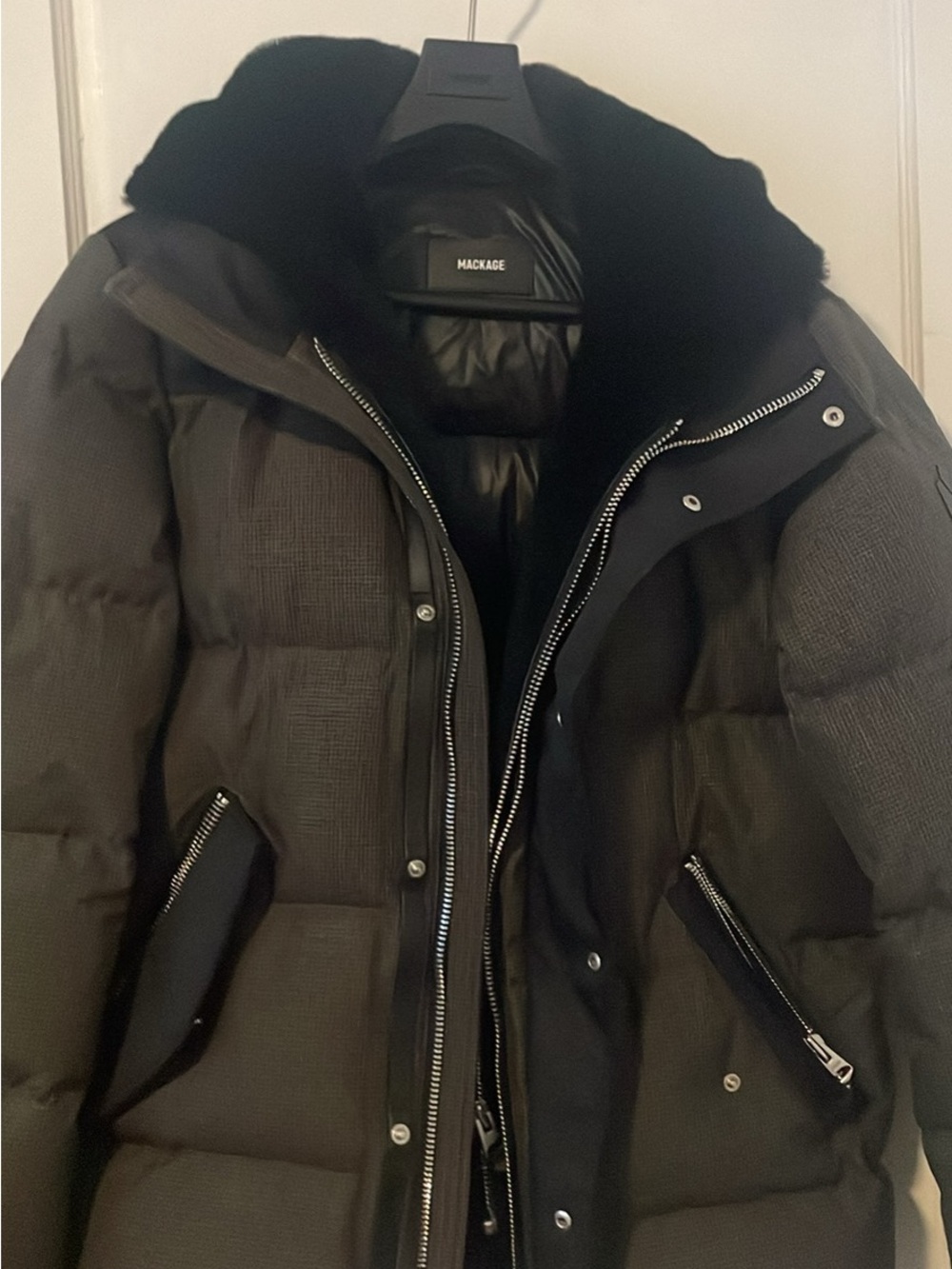 Mackage Men’s Black Quilted Down Puffer with Fur Collar